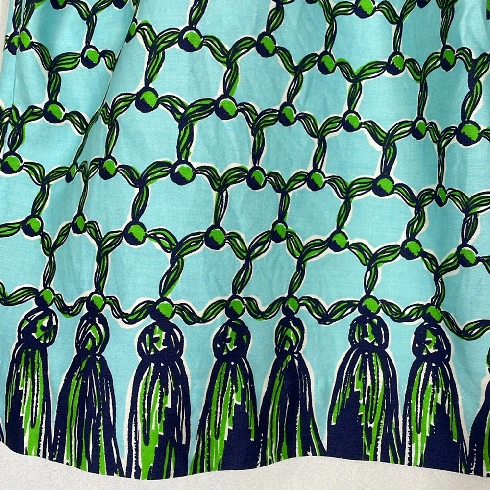 Lilly Pulitzer Vintage Skirt Size M Blue And Green Tassel Print EUC